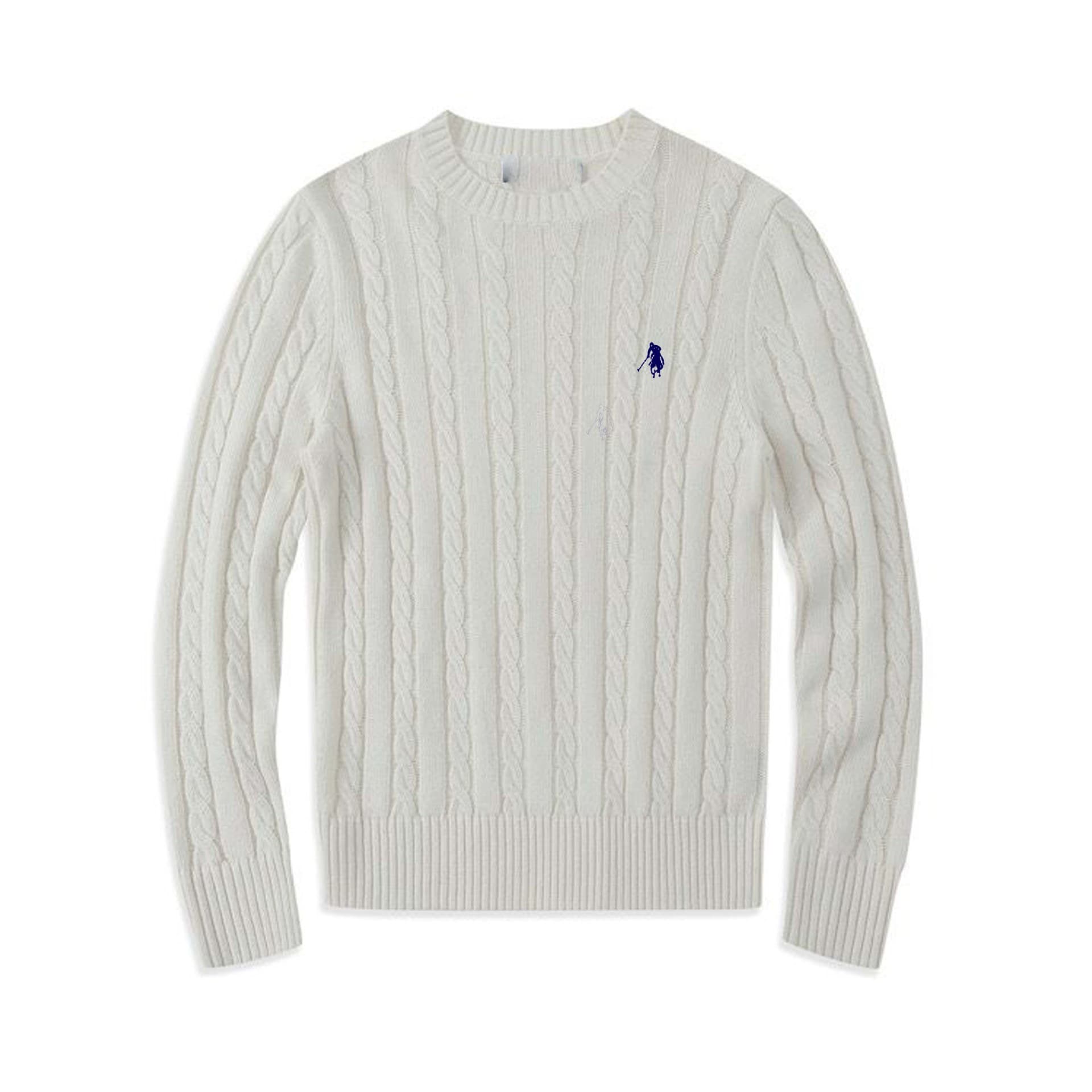 Autumn/Winter Round Neck Cable Sweater Men Business Casual Wool Blend Polo Pony Logo Couple Knitwear