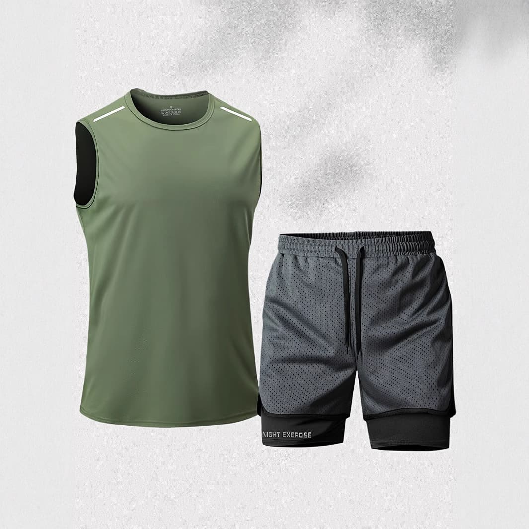 Cross-border Summer 2025 New Casual Sleeveless Shorts Men's Set Thin Loose Breathable Solid Color Sports Shorts