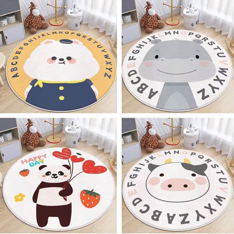 Round Cute Cartoon Carpet Faux Cashmere Mat Children's Floor Mat Bedroom Bedside Rug Living Room Coffee Table Mat