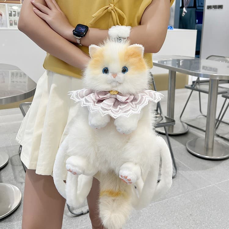 Lifelike Plush Cat Backpack Stuffed Toy Kitten Soft Plushie for Girls Shoulder Bag Birthday Gift