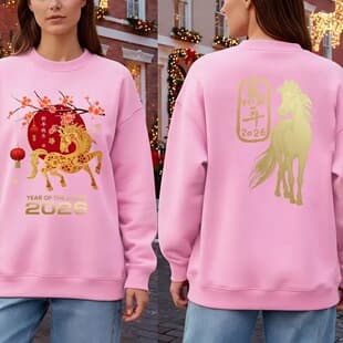 Happy New Year 2026 Sweater Year of the Horse Sweater New Year Party Sweat Streetwear Women Aesthetic Harajuku Y2k
