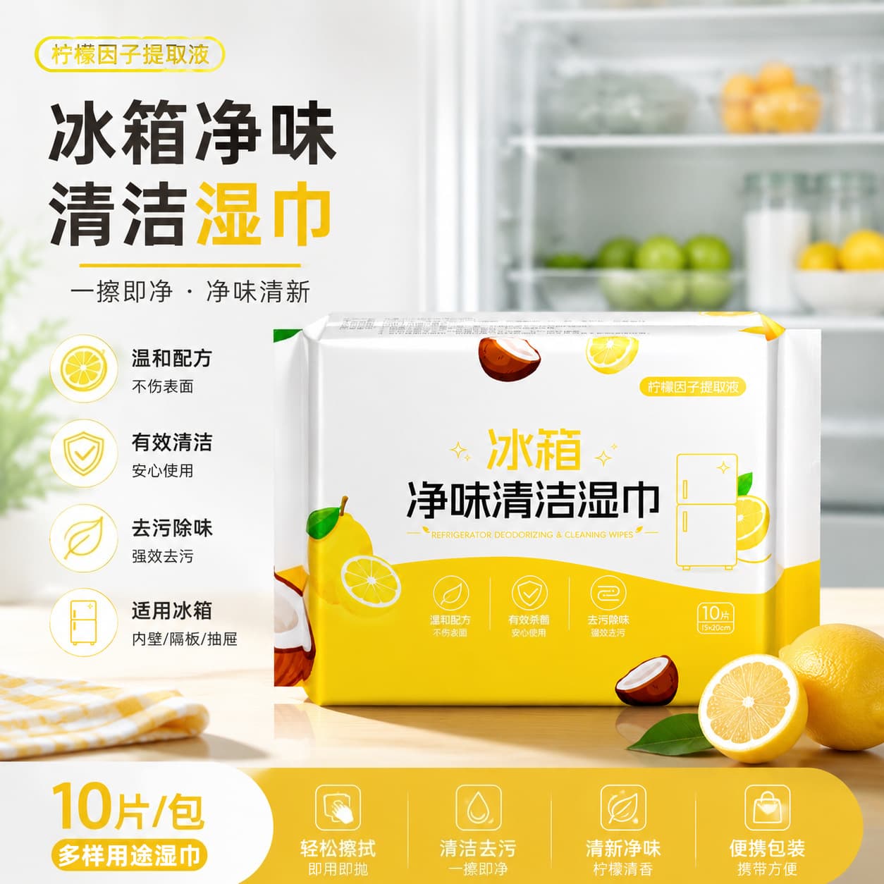 Refrigerator Deodorizing Cleaning Wipes, Portable Packaging, Multi-Purpose Household Cleaning Wipes, Grease Removal Kitchen Wipes