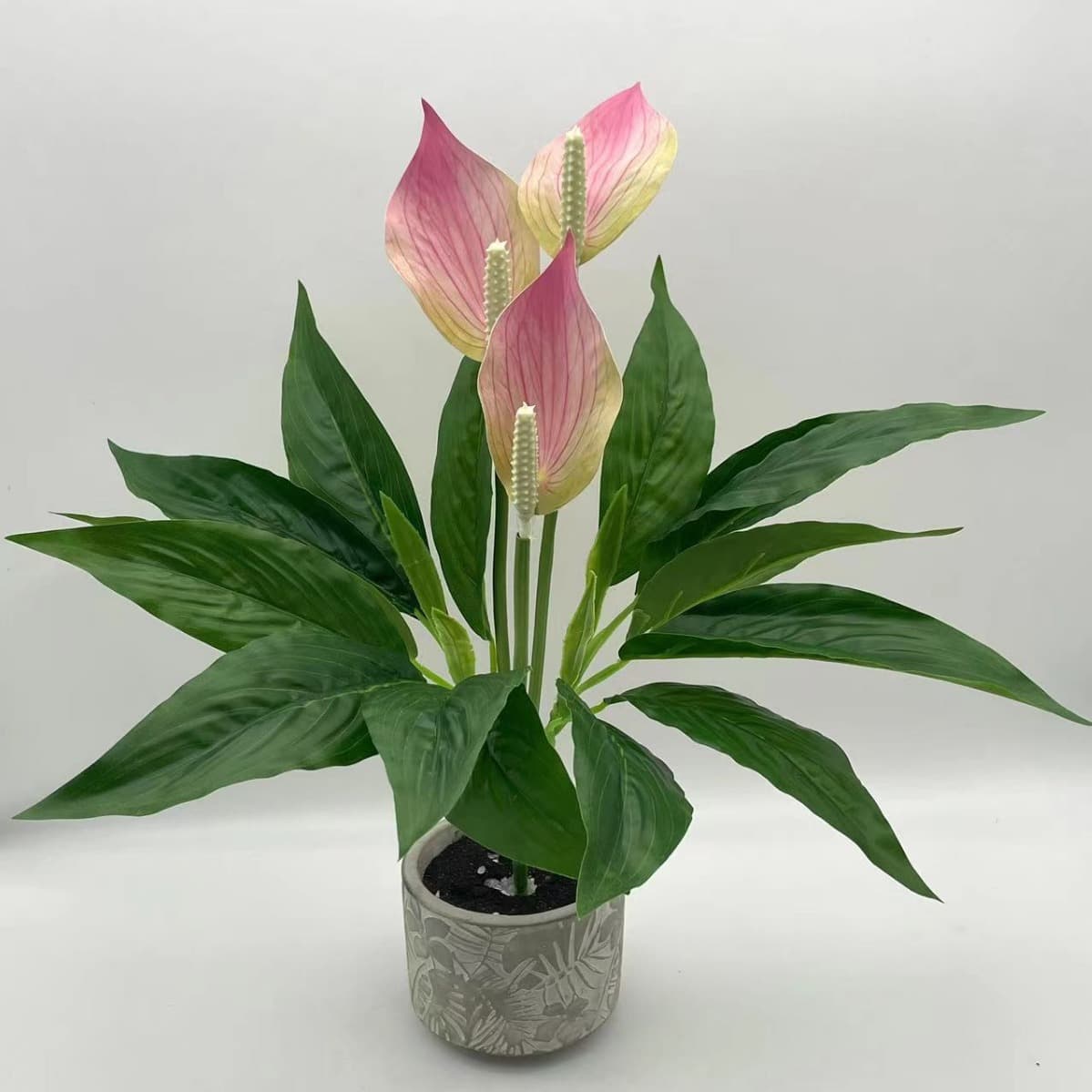 Simulated Green Plants, Simulated Anthurium Props, 3D Printed Smooth Sailing Artificial Flower Potted, Desktop Decor, Home Decoration