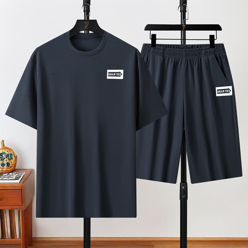 Summer Men's European Size Short Sleeve Round Neck Casual Sportswear High Quality Fashion Cross Border Men's Short Sleeve Suit