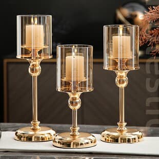 European light luxury gold candlestick glass ornament romantic table decoration candle candlelight dinner home ambiance decoration