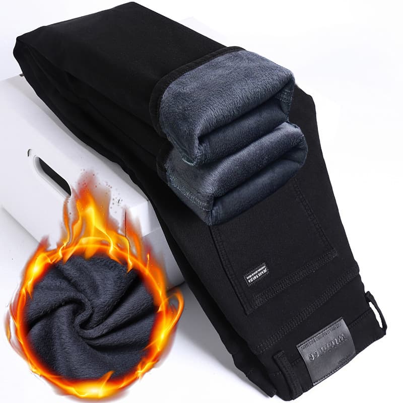 Pure Black Stretch Velvet Jeans Men's Autumn and Winter Loose Straight Pants Men's Pants 2025 New Style