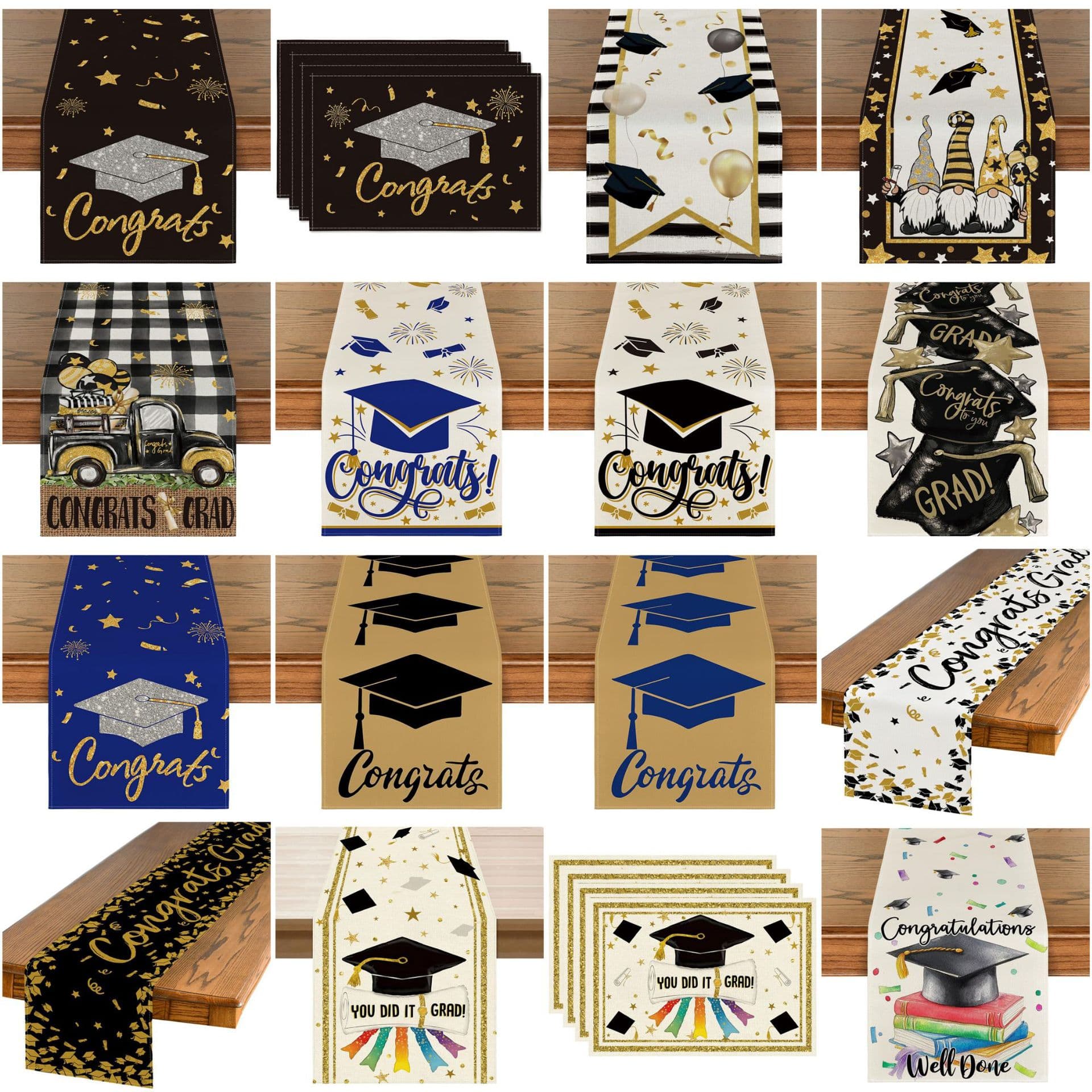 New Cross-Border Graduation Season Decorative Table Runner, Graduation Ceremony Party Decor, Celebration Tablecloth, Linen Table Runner