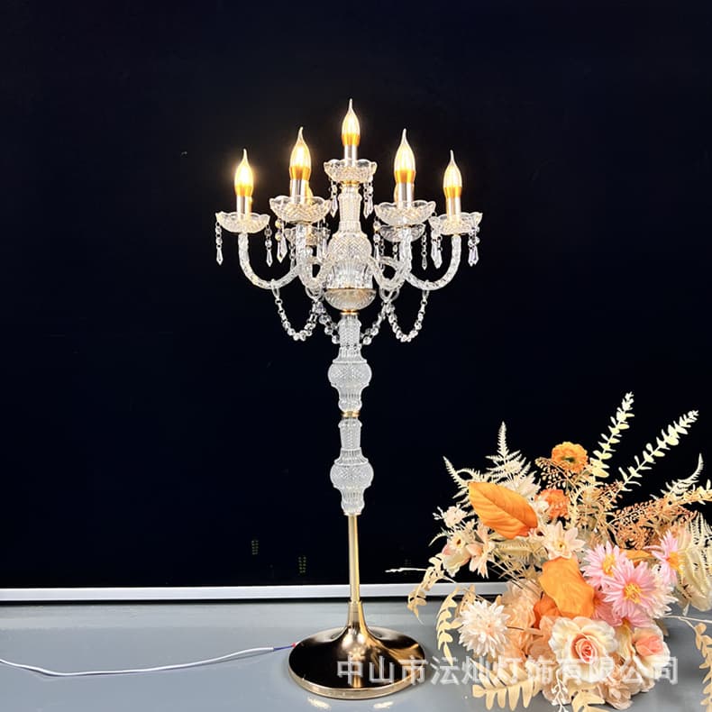Wedding European wrought iron floor lamp acrylic multi-head curved arm candlestick wedding crystal road light party decorative lamp