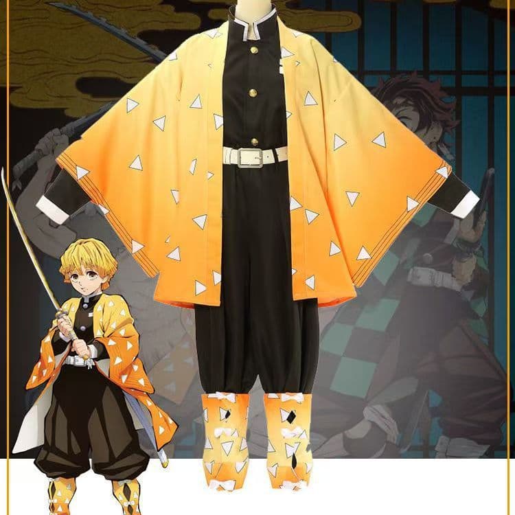 Demon Slayer: Kimetsu no Yaiba cos Zenitsu Haori Demon Slayer uniform suit butterfly Tanjiro Nezuko cosplay