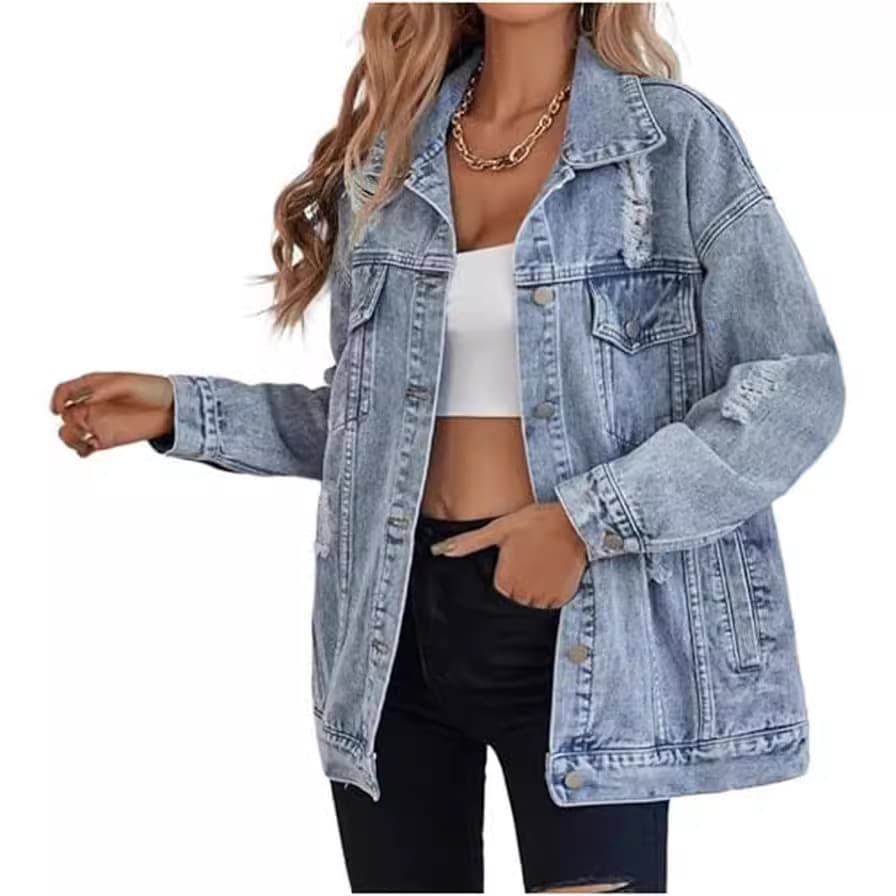 New Fashion Denim Jacket for Women, Boyfriend Style with Distressed and Vintage Look, Cross-border Amazon Export