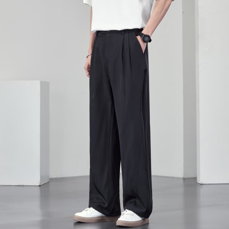 JYF-2571 Men's Straight Leg Pants with Flow, Spring/Summer 2025 Trendy Plus Size Japanese Style Flowy Dress Pants, Loose Wide Leg