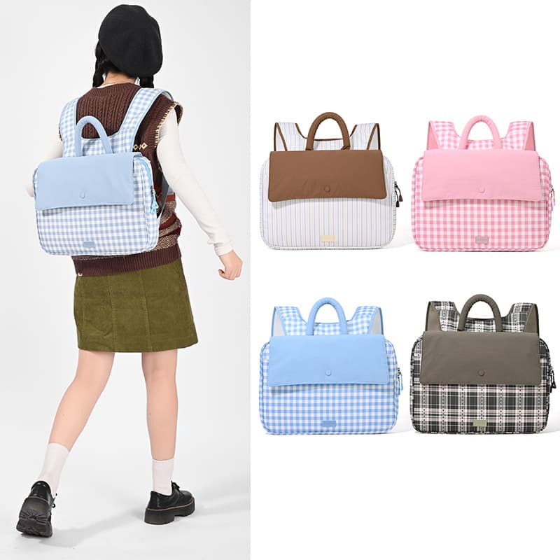Japanese Style 2026 Plaid Contrast Color Backpack for Women, Campus Style Commuter Bag, Multi-purpose Handbag, Cross-border Wholesale