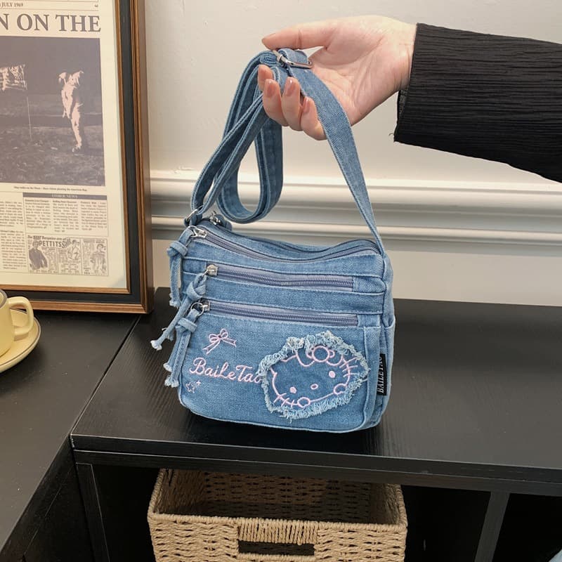 New versatile denim fashion women's bag retro style shoulder bag women's retro washed crossbody bag cute trendy women's bag