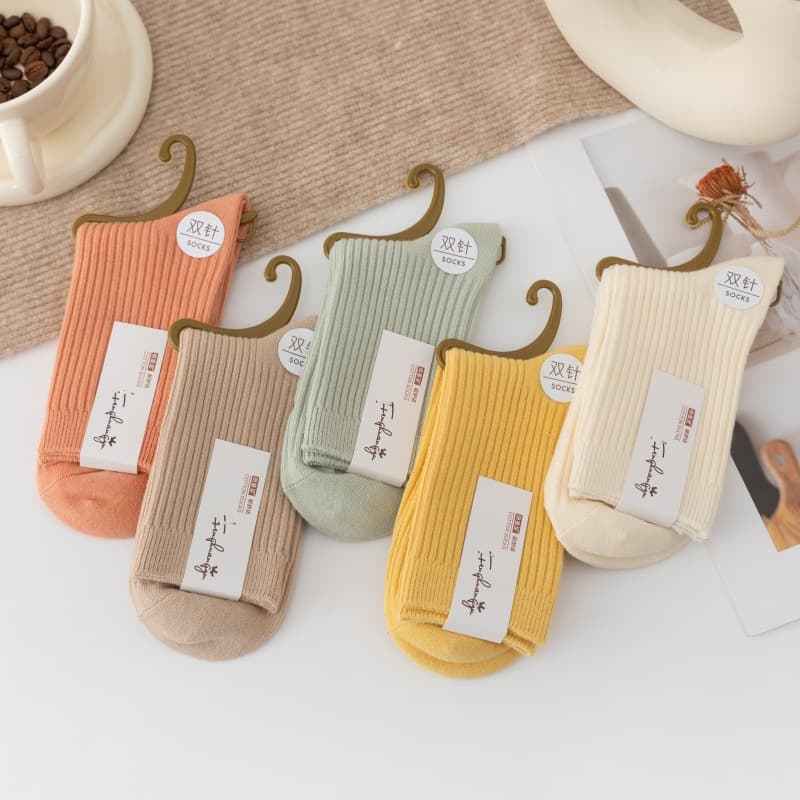 Cotton Socks for Women, Mid-Calf Length, Spring/Autumn, Double-Needle Combed Cotton, Breathable, Moisture-Wicking, Anti-Pilling, Long Socks
