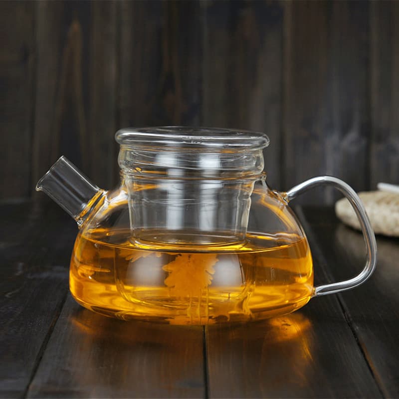 Customized high temperature resistant glass tea set, flower and herbal teapot, hand-blown short mouth teapot, glass teapot 600ML