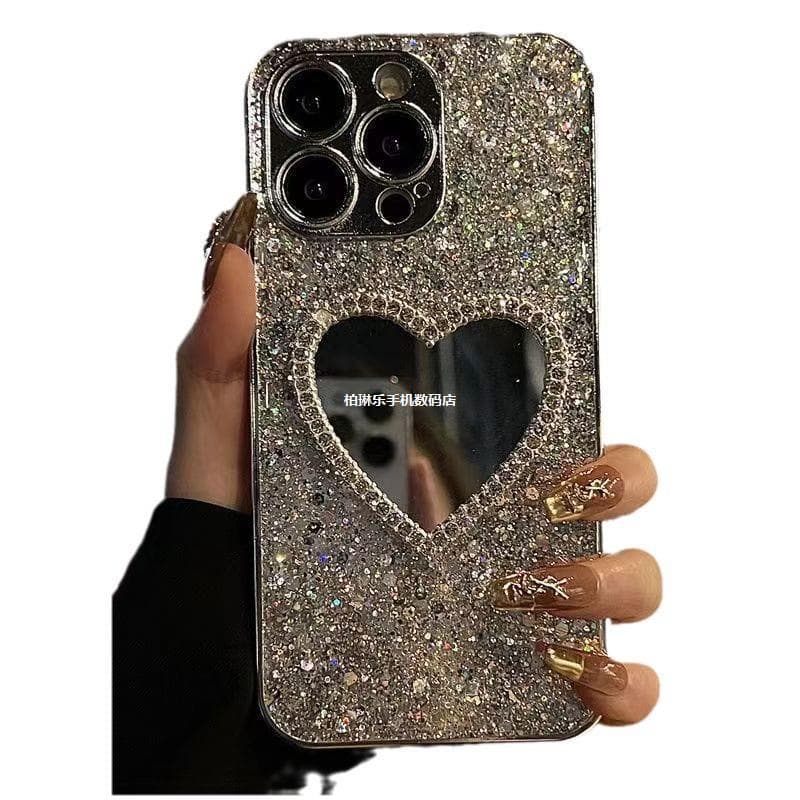 17air Electroplated Glitter Resin Touch-Up Mirror iPhone 15 Pro Phone Case 16 Pro Max Apple 12 Sequins