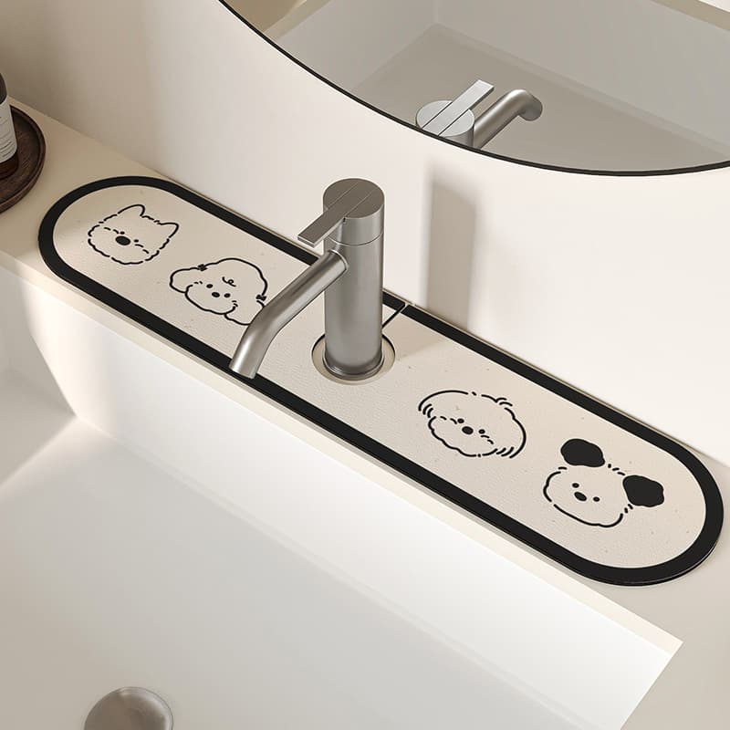 Cartoon Kitchen Faucet Drainage Pad, Bathroom Sink Absorbent Mat, Leather Wash-Free Quick-Dry Mat