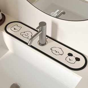 Cartoon Kitchen Faucet Drip Mat, Bathroom Countertop Water Absorbent Pad, Leather Wipeable No-Wash Quick-Dry Mat