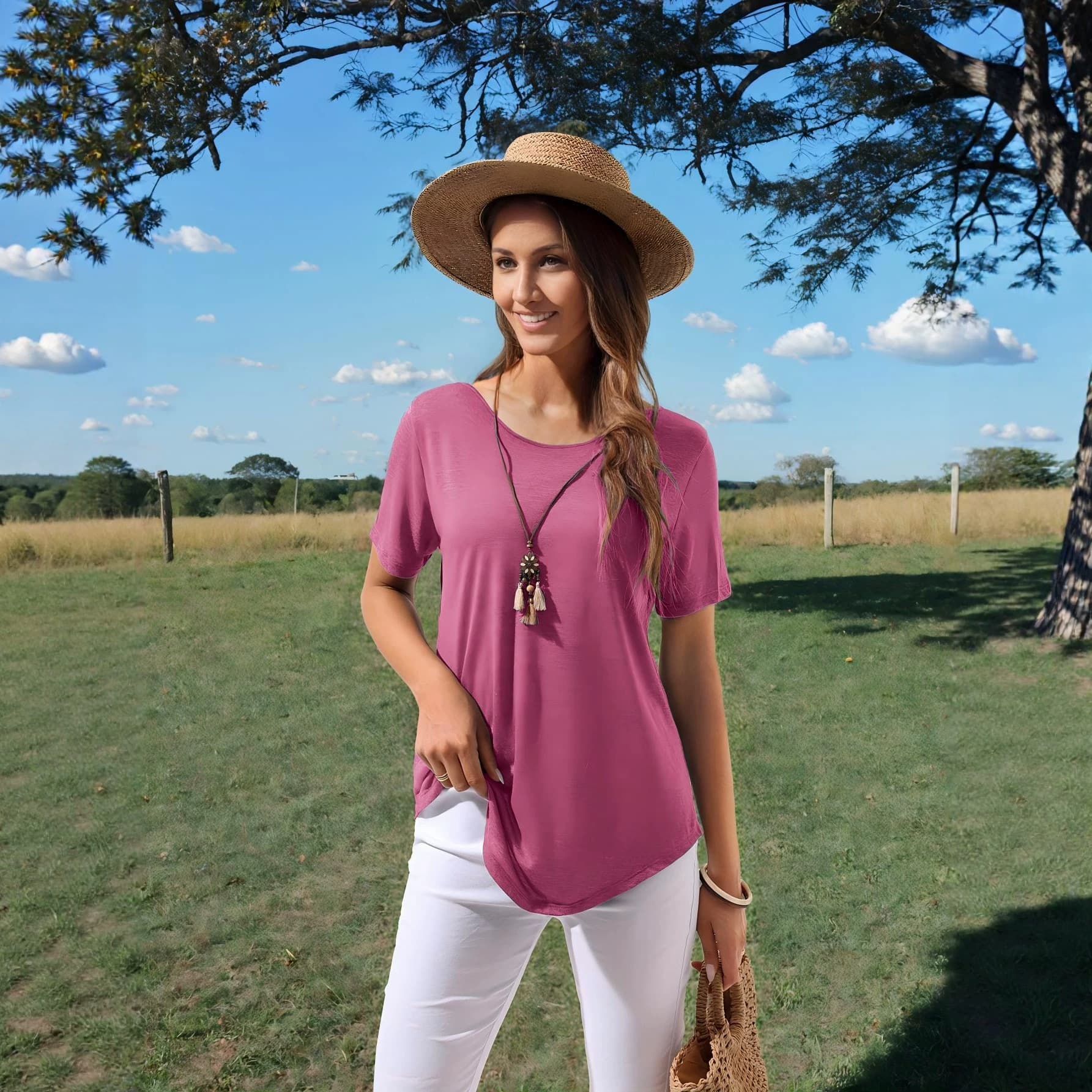 Amazon Summer Cross-Border Bestseller New Women's Versatile Curved Hem Button Short Sleeve T-Shirt