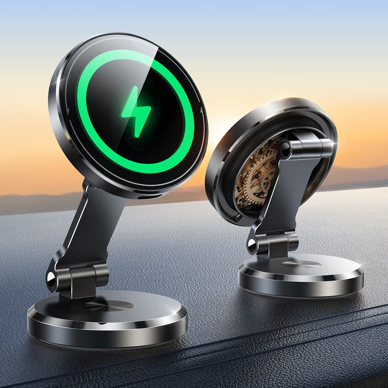 Jiluetang Wireless Charging Magnetic Car Mount, Adhesive Dashboard Metal Foldable Car Phone Holder