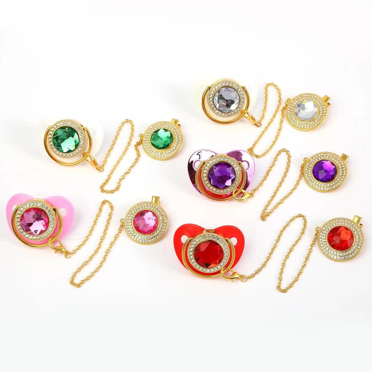 Pacifier chain cross-border popular golden pacifier with diamond characters baby diamond chain baby sleeping supplies