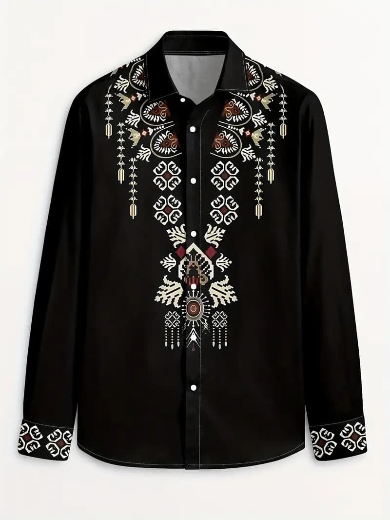 New Men's Long-Sleeve Shirt 3D Printed Cardigan - Dopamine Contrast Color Patchwork Shirt