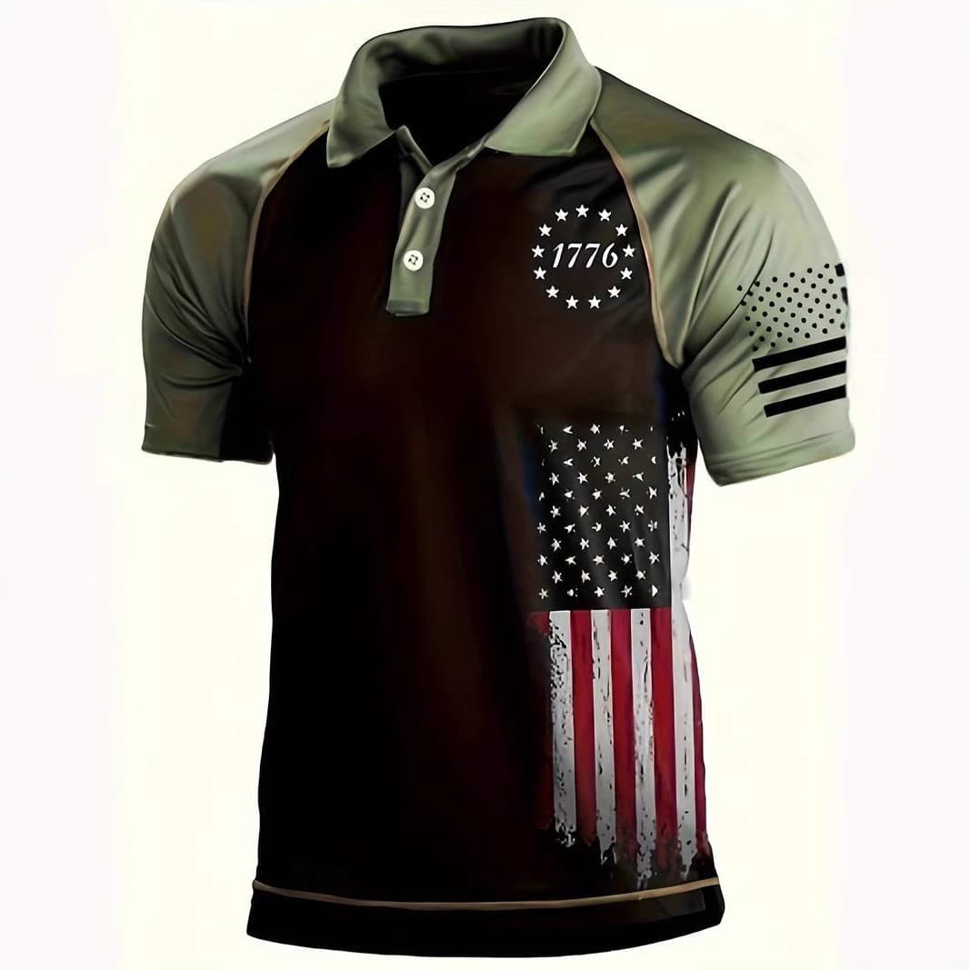 Cross-border TikTok Golf Polo 3D Printed Short Sleeve Polo Shirt Men's Sports Turn-down Collar T-shirt Flag Clothing