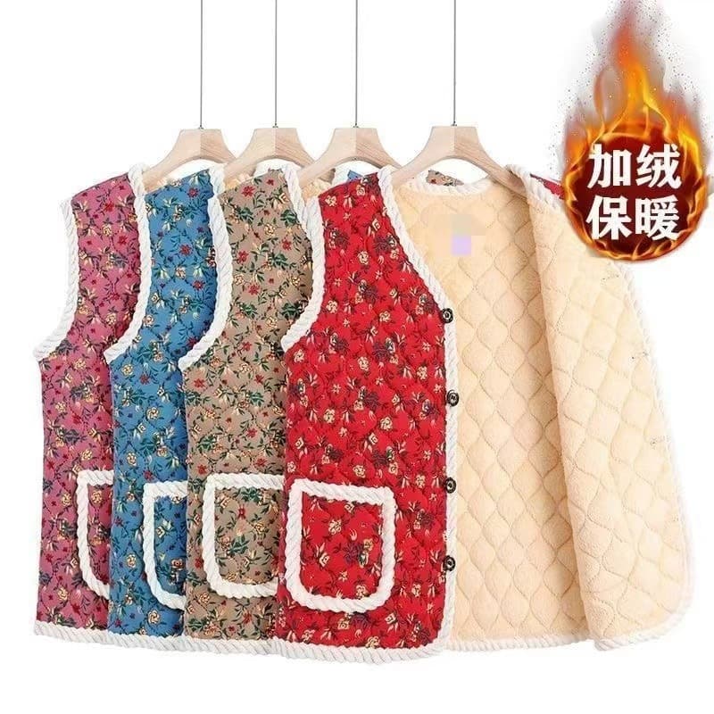 Middle-Aged and Elderly Winter Vest for Women, Fleece-Lined Thickened Warm Vest Sleeveless Top, Short Sleeve Market Stall Wholesale Manufacturer