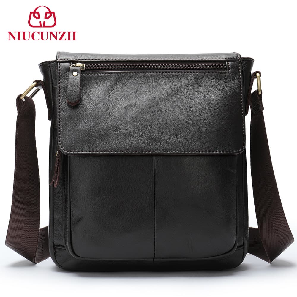 Men's Casual Leather Shoulder Bag Cowhide Crossbody Bag Business Single Strap Bag Durable Daily Use 10 Inch Laptop Capacity