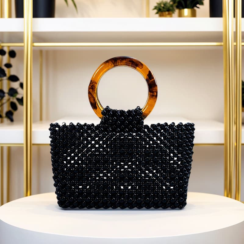New Stylish Red Bead Handmade Braided Acrylic Fashion Versatile Round Double-Strap Tote Bag
