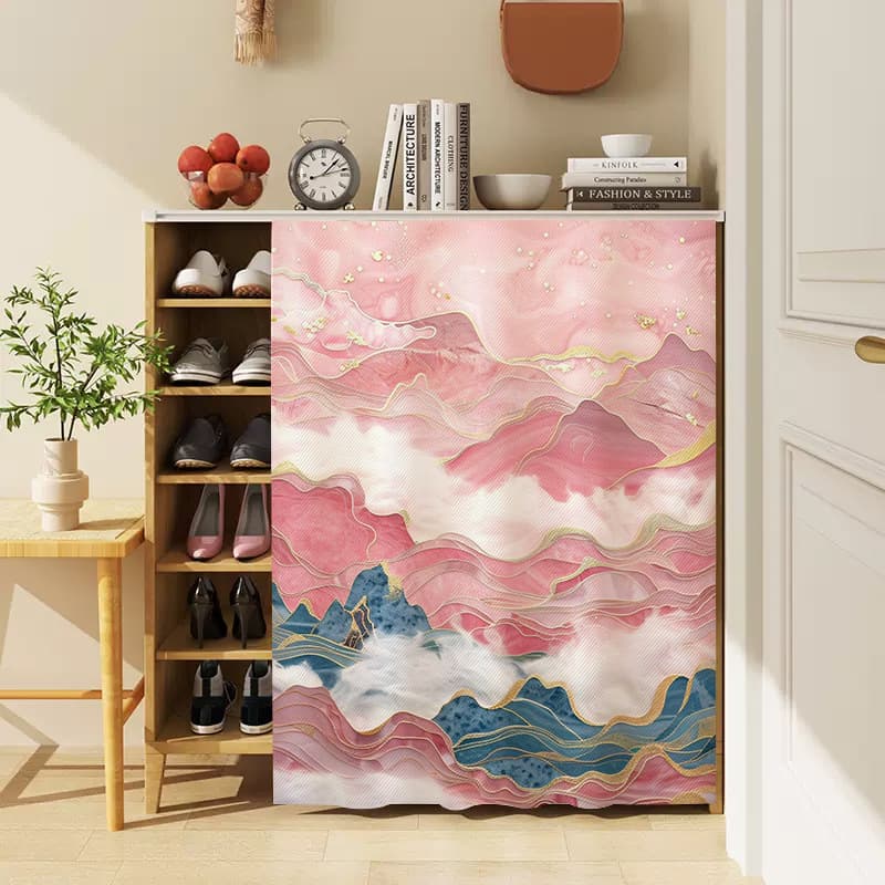 Cabinet and Wardrobe Door Curtain Full-Closure Sliding Track Curtain Shoe Rack Bookcase Dustproof and Concealing Cloth Shelf Cover Curtain