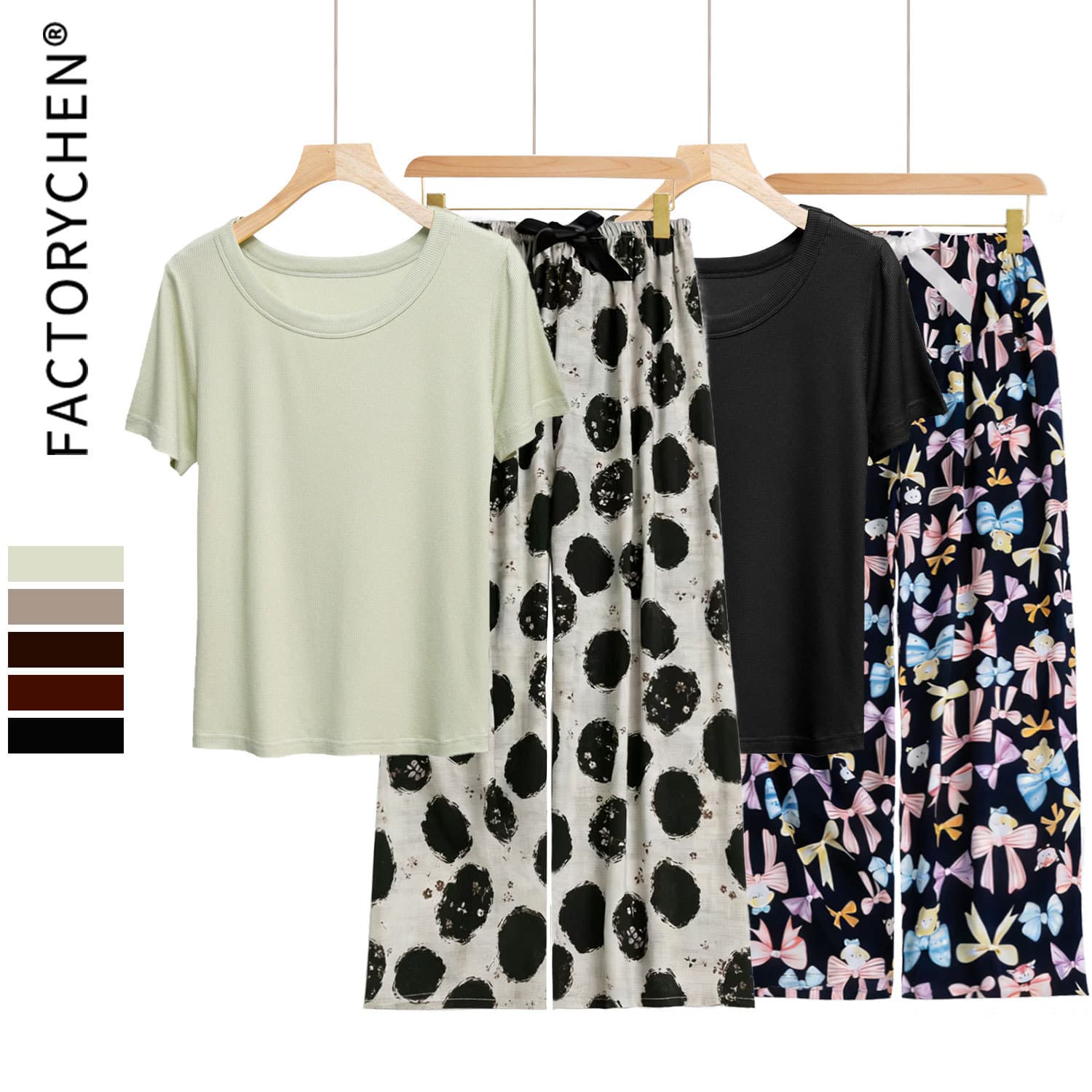 Cross-Border Fashion Modal Pajama Set Women Summer Thin Cotton Silk Homewear Round Neck Pullover Print Two-Piece Set