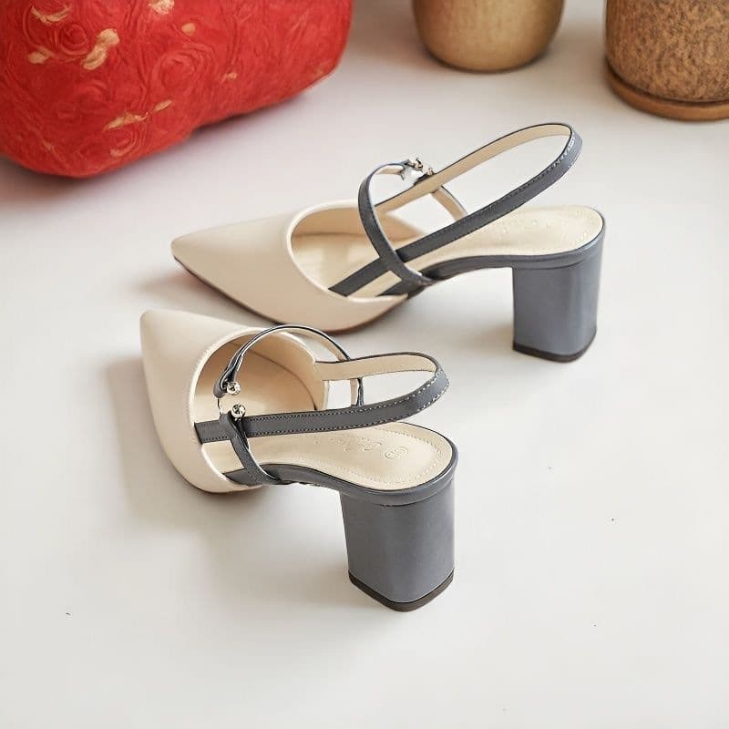 Elegant Closed-Toe Pointed Chunky Heel Sandals for Women 2026 New Backless Adjustable Strap Single Shoes Soft Sole
