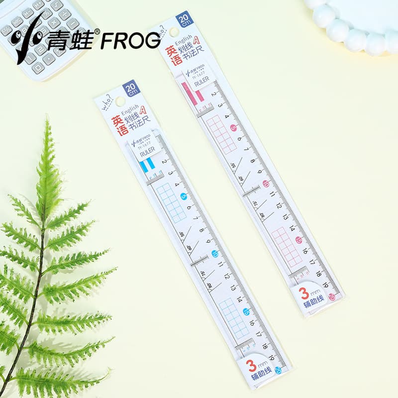 Little Frog 20cm English Ruler Straight Ruler Clear Large Numbers Ruler with Wavy Line Drawing Auxiliary Line Drafting