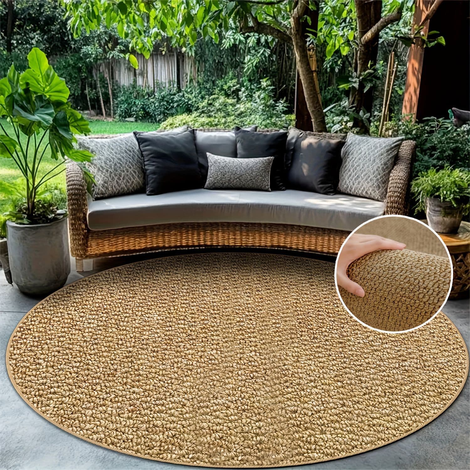 Round Imitation Sisal Carpet, Summer Outdoor Camping Carpet, Coffee Table Rug, Living Room Carpet, Minimalist Decorative Carpet