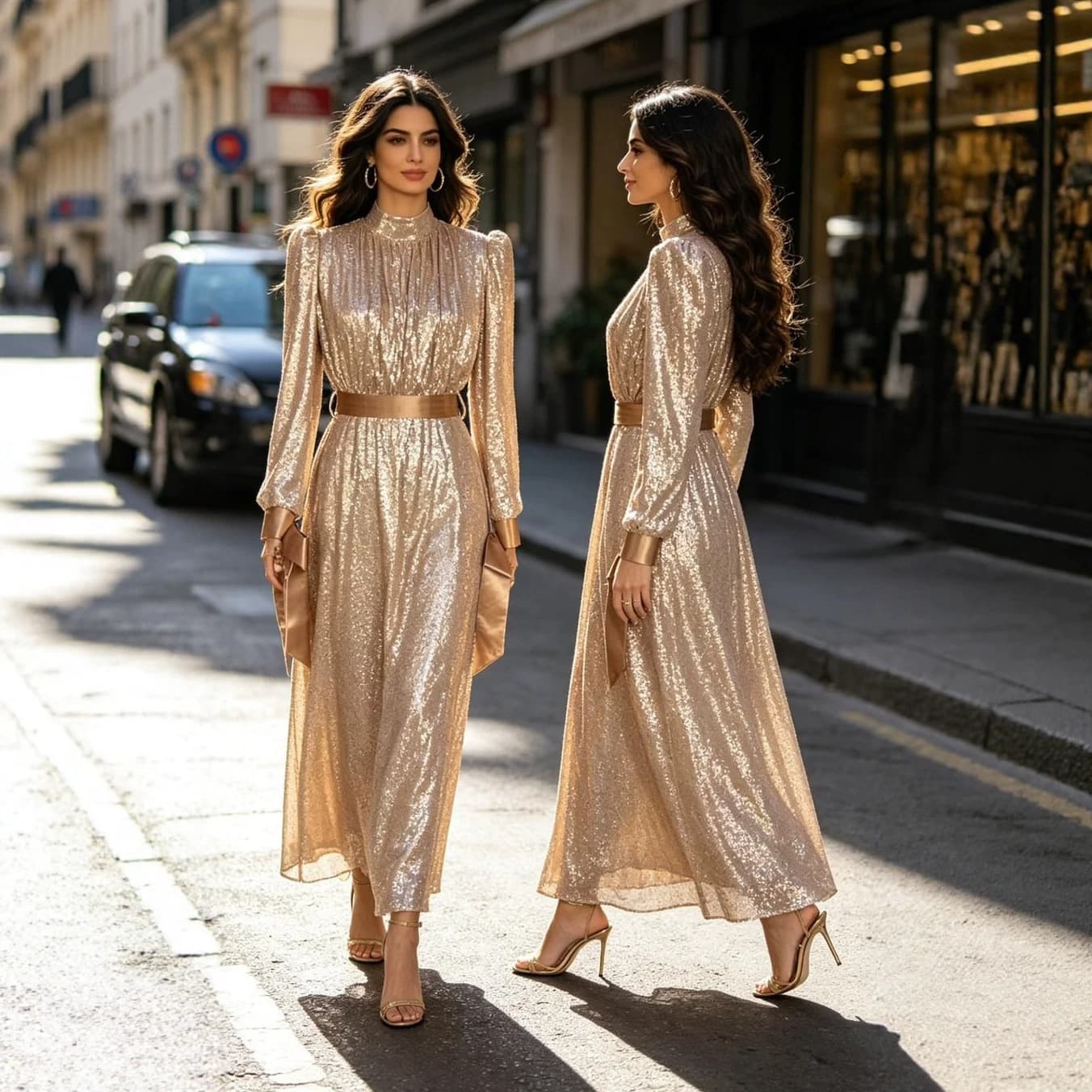 Cross-border new factory direct sales Turkish Pakistani ladies elegant embroidered sequined long-sleeved long dress