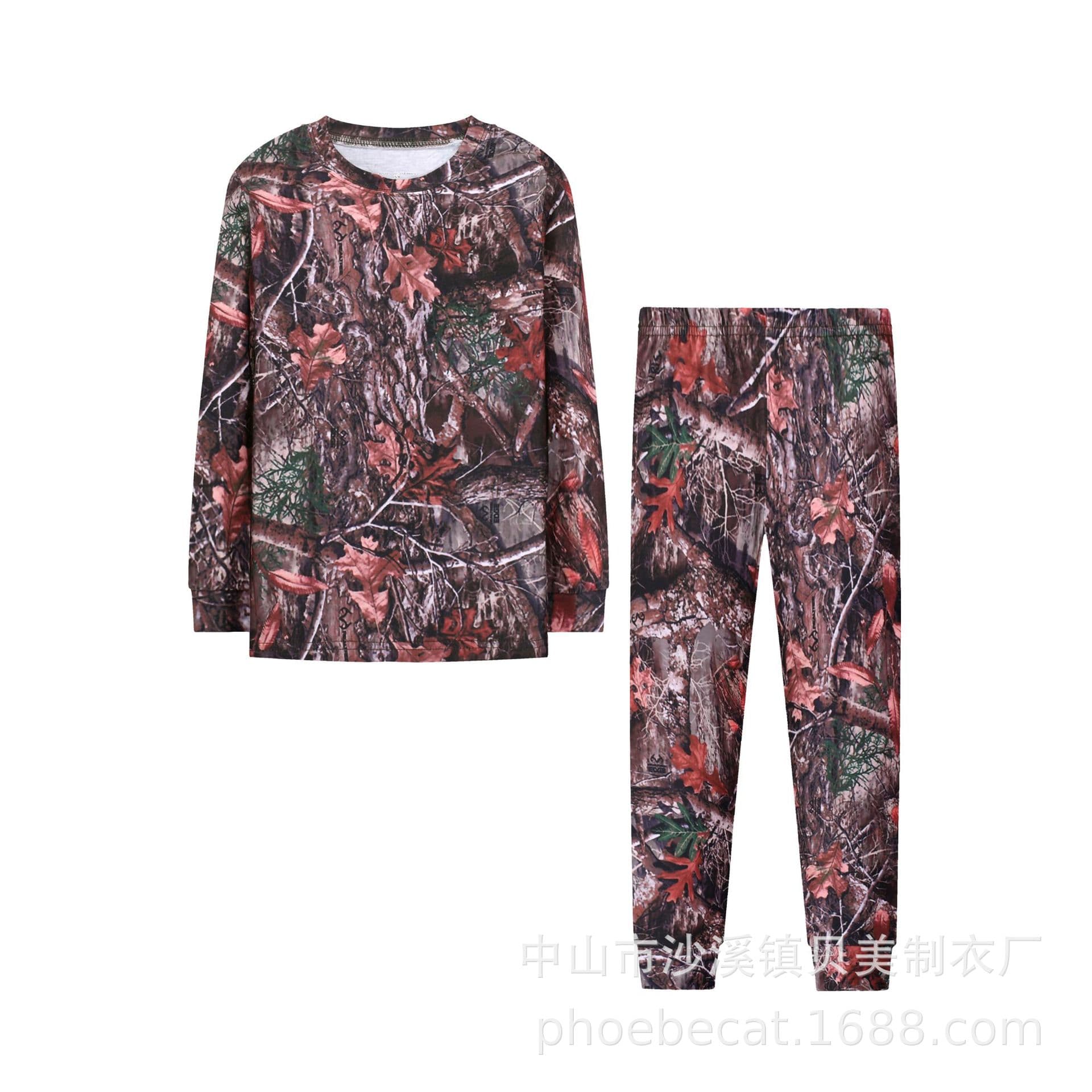 Long Sleeve T-Boy Suit Spring and Autumn Round Neck Outdoor Sports Jungle Adventure Bionic Camouflage Pants Long Sleeve