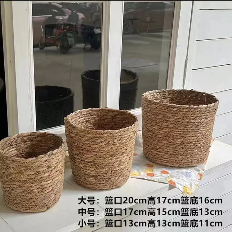 Woven Handmade Flower Basket with Hugging Bucket Set, Desktop Decorative Rattan Storage Basket for Greenery, Bridesmaid Flower Basket
