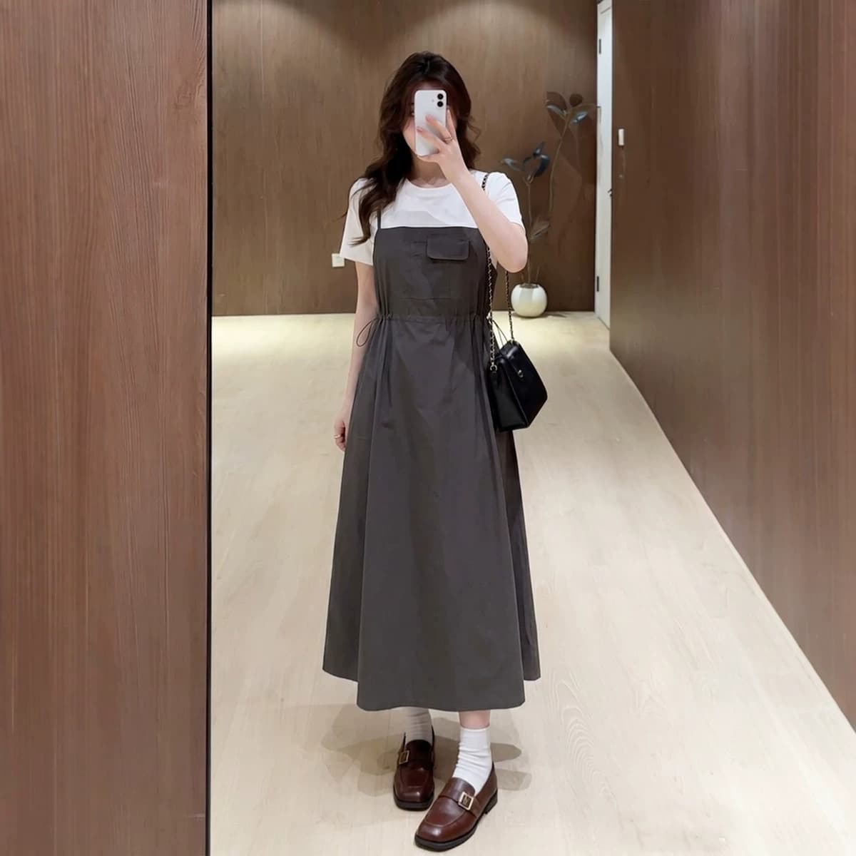 Plus Size Women's Two-in-One Cargo Drawstring Design Dress, New Summer Loose A-Line Long Skirt for Curvy Ladies
