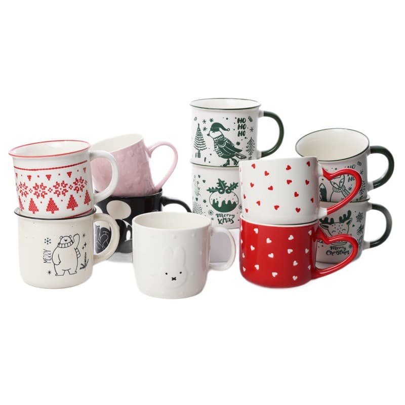 Ceramic Mug Heart Handle Holiday Gift Cup High-Appearance Coffee Cup Couple's Christmas Animal Love