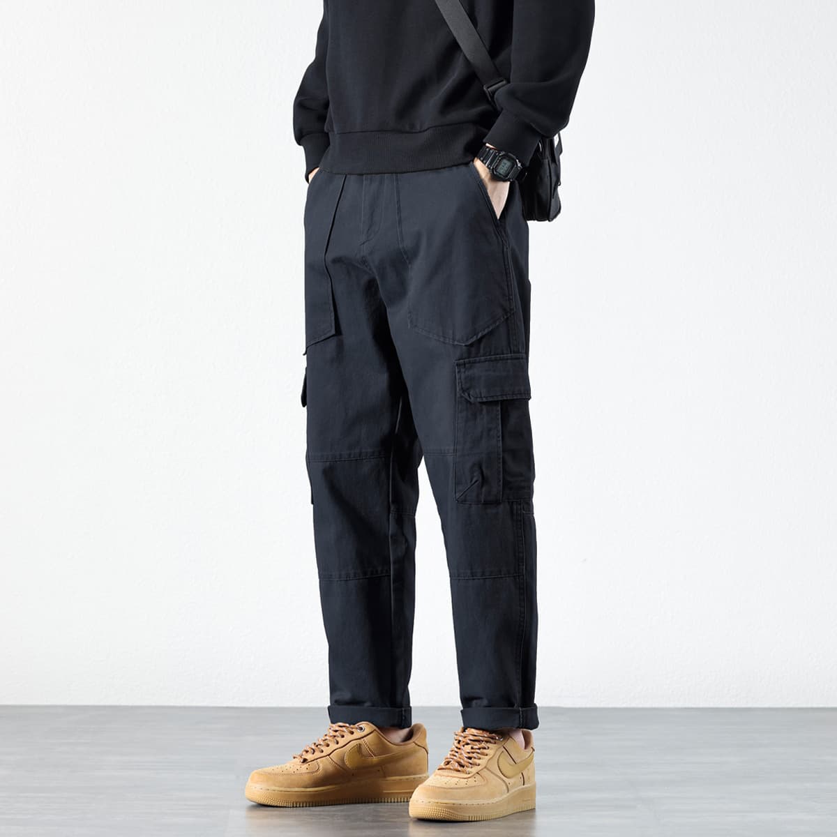BlackCargo Pants Men's Straight-Leg Loose-Fit Micro-Cone Pants Trendy Brand Versatile Trousers Spring/Autumn 2024 New Style