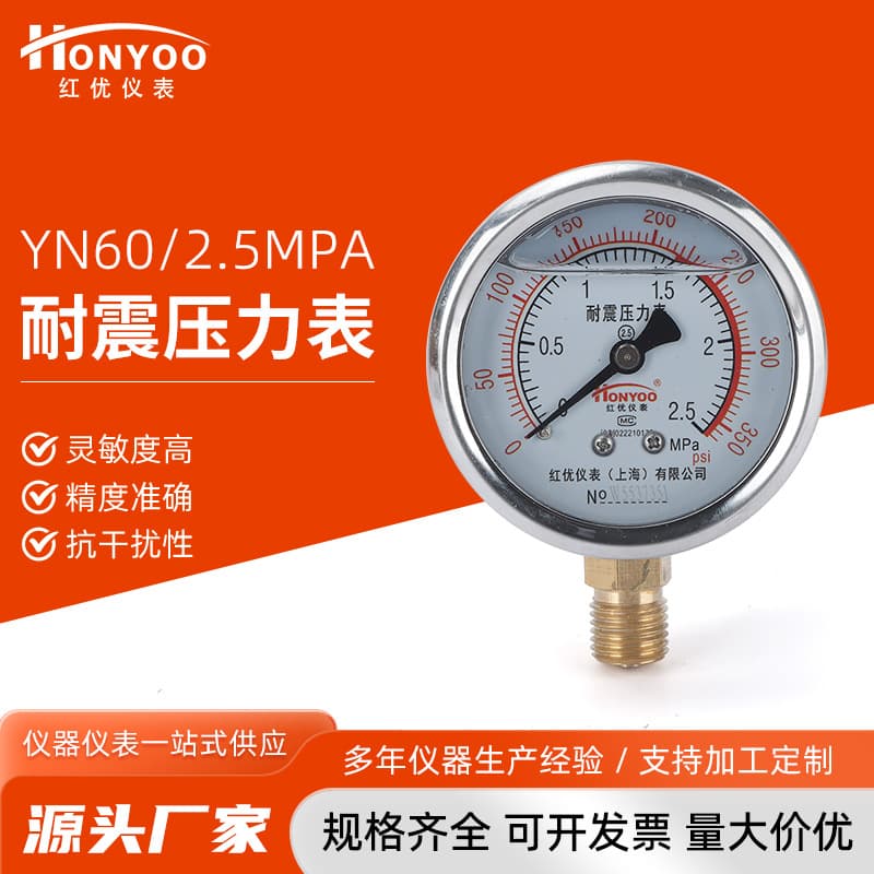 YN60 shock-resistant pressure gauge air compressor gas storage pressure gauge water oil hydraulic booster air pump anti-freeze pressure