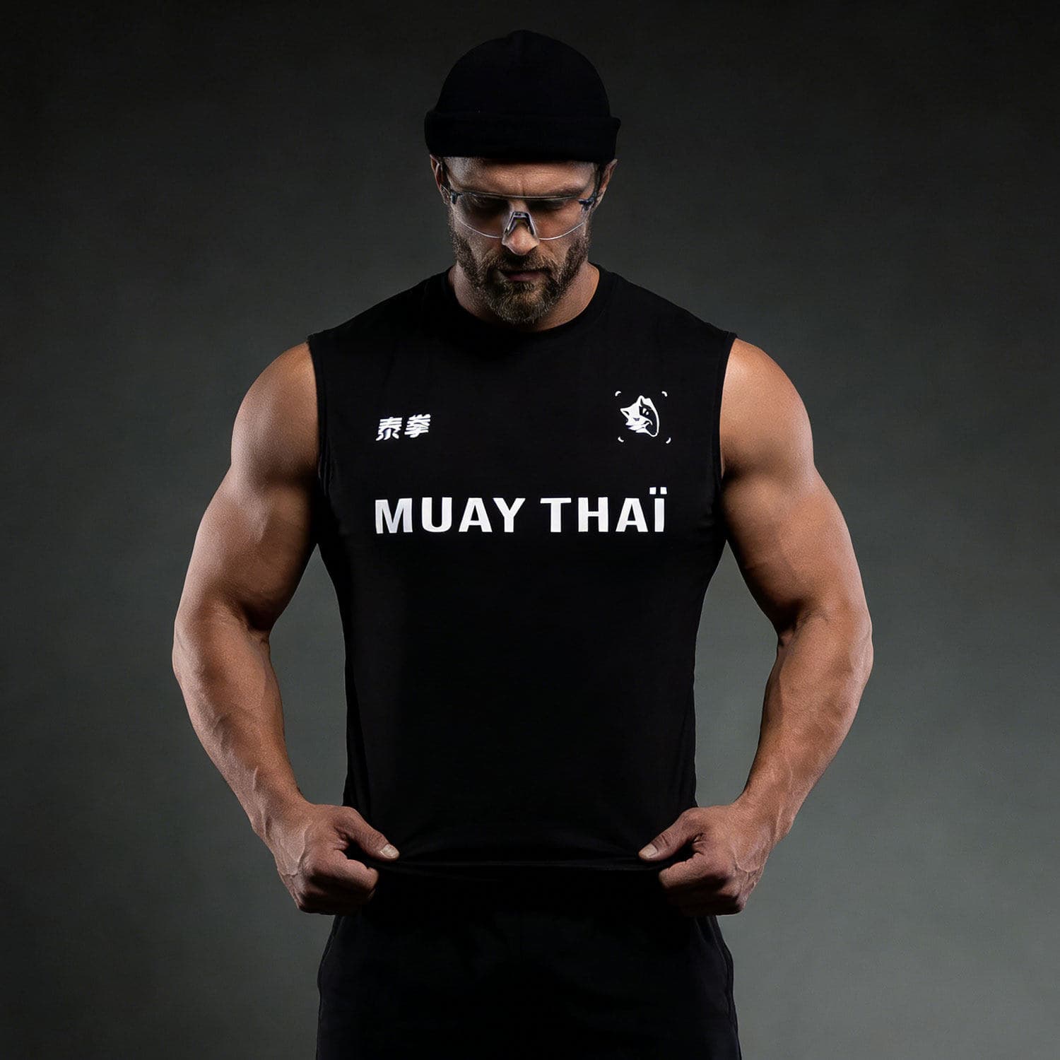 VSZAP Muay Thai Boxing Casual Athletic Tank Top Men's Gym Sleeveless T-Shirt Loose Black Vest