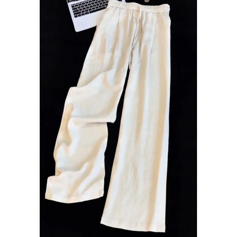 2026 summer minimalist high-end white linen pants summer thin resort style straight wide leg pants