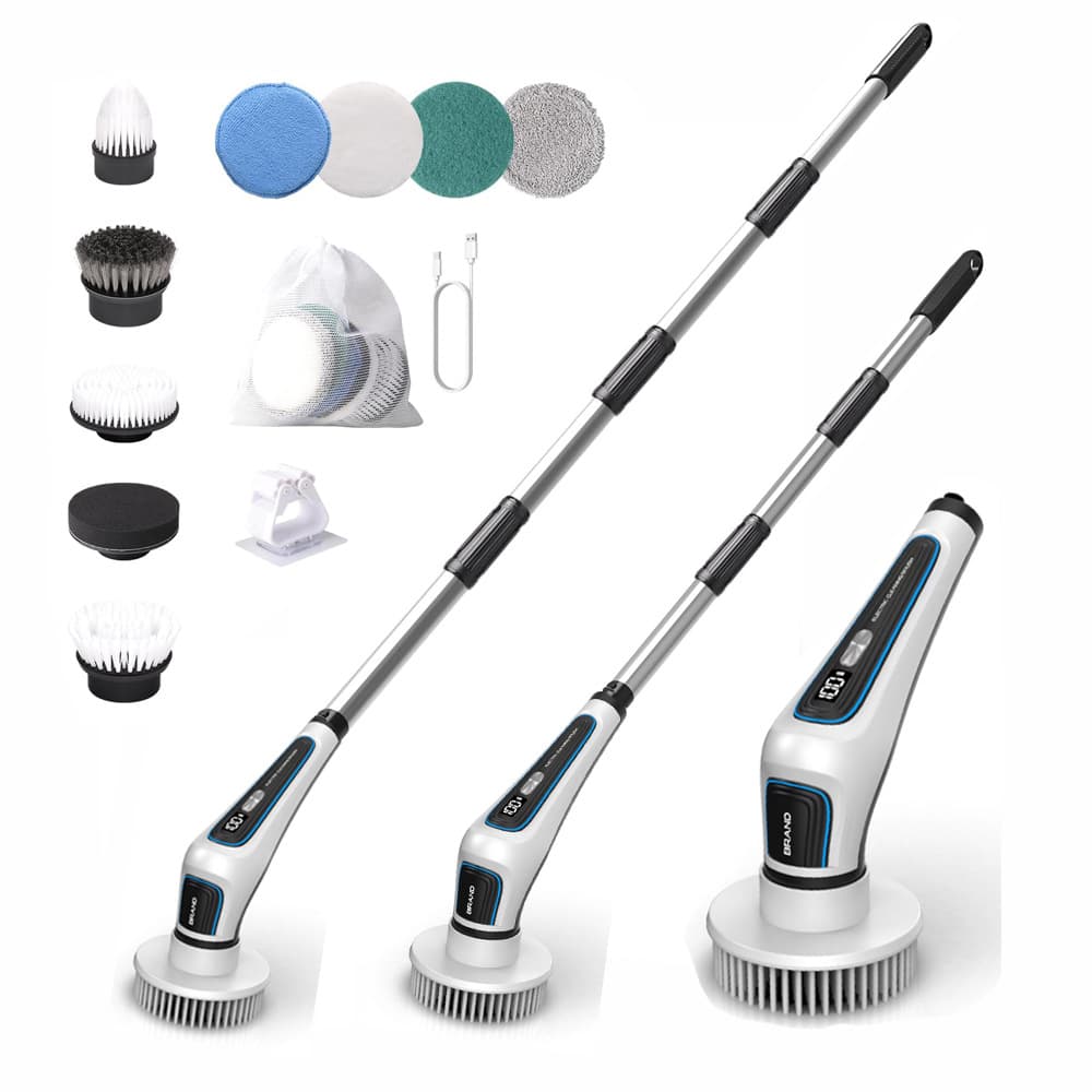 Cross-Border Hot New Product Electric Cleaning Brush Wireless Digital Display Long Handle Cleaning Brush Kitchen Bathroom Cleaning Tool