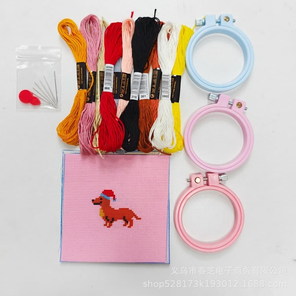 Cute cartoon cross stitch kit plastic color embroidery hoop diy embroidery material package embroidery handmade set