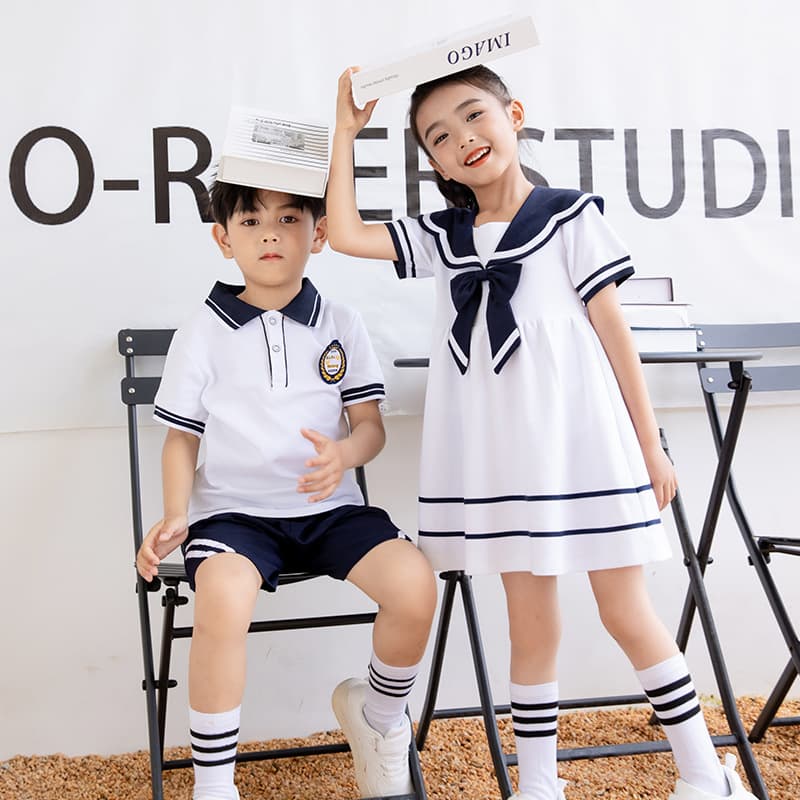 Kindergarten Summer College-Style Short Sleeve Suit, Primary School Uniform Class Outfit, Girls' Dress for Graduation Photos