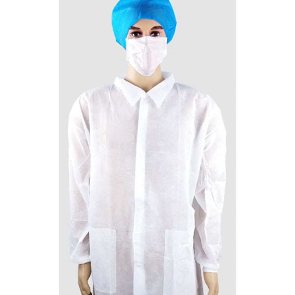 Factory Direct Supply SMS Non-woven Waterproof Disposable Workwear, Lab Coats, PP Non-woven White Coats for Visit Attire