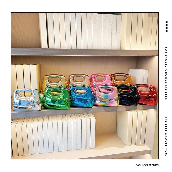 European and American Cross-Border Acrylic Square Box Clutch Bag Metallic Evening Bag Decoration Crossbody for Women