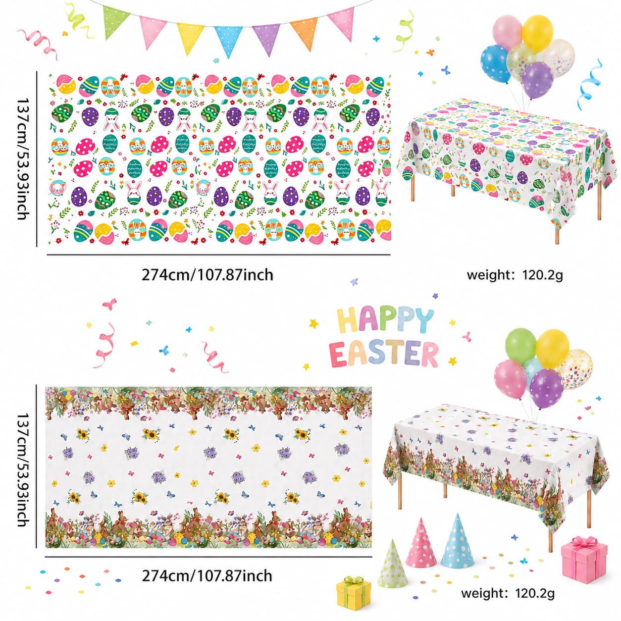 Cross-border Easter decoration supplies tablecloth disposable waterproof PE tablecloth retro cartoon rabbit egg tablecloth